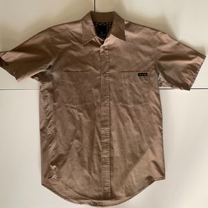 Small Volcom Tan Button down Shirt. Excellent condition